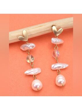 Josslyn Jewelry heart pearl linear drop earrings new sealed in bag gold plating